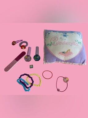 12 piece Disney princess lot: pillow, bracelets, nail file, nail polish etc